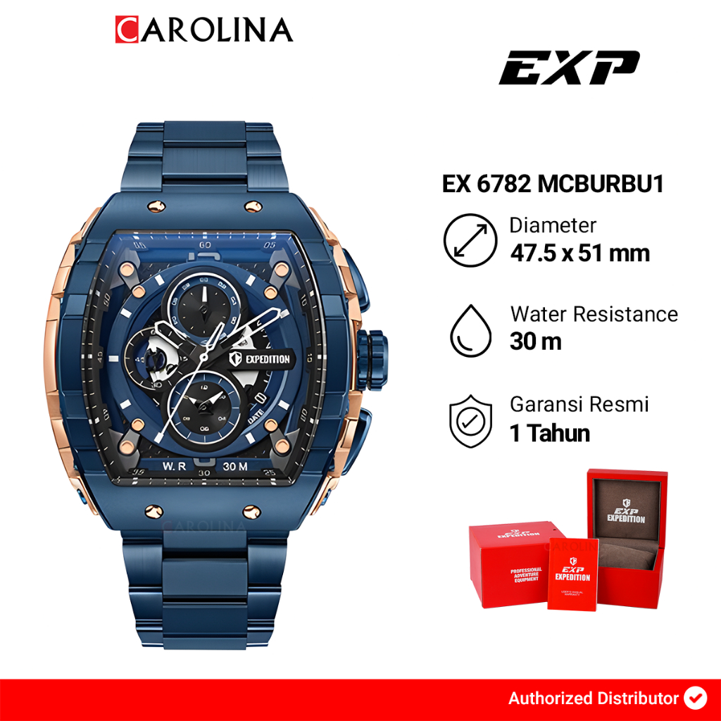 Jam Tangan Pria Expedition Exp Chronograph EX 6782 MCBURBU1 Blue Dial Blue Stainless Steel Strap