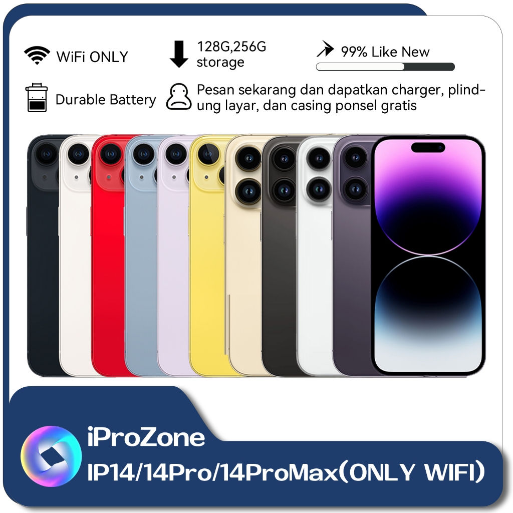 IPhone 14/14Pro/14Promax Full Range WIFI ONLY 128GB 256GB 6.1Inches Bekas Second Original Mulus Full