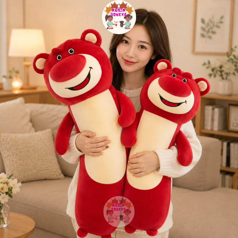 Guling Boneka Beruang Merah Premium – Boneka Peluk Super Lembut Teman Tidur & Dekorasi Kamar