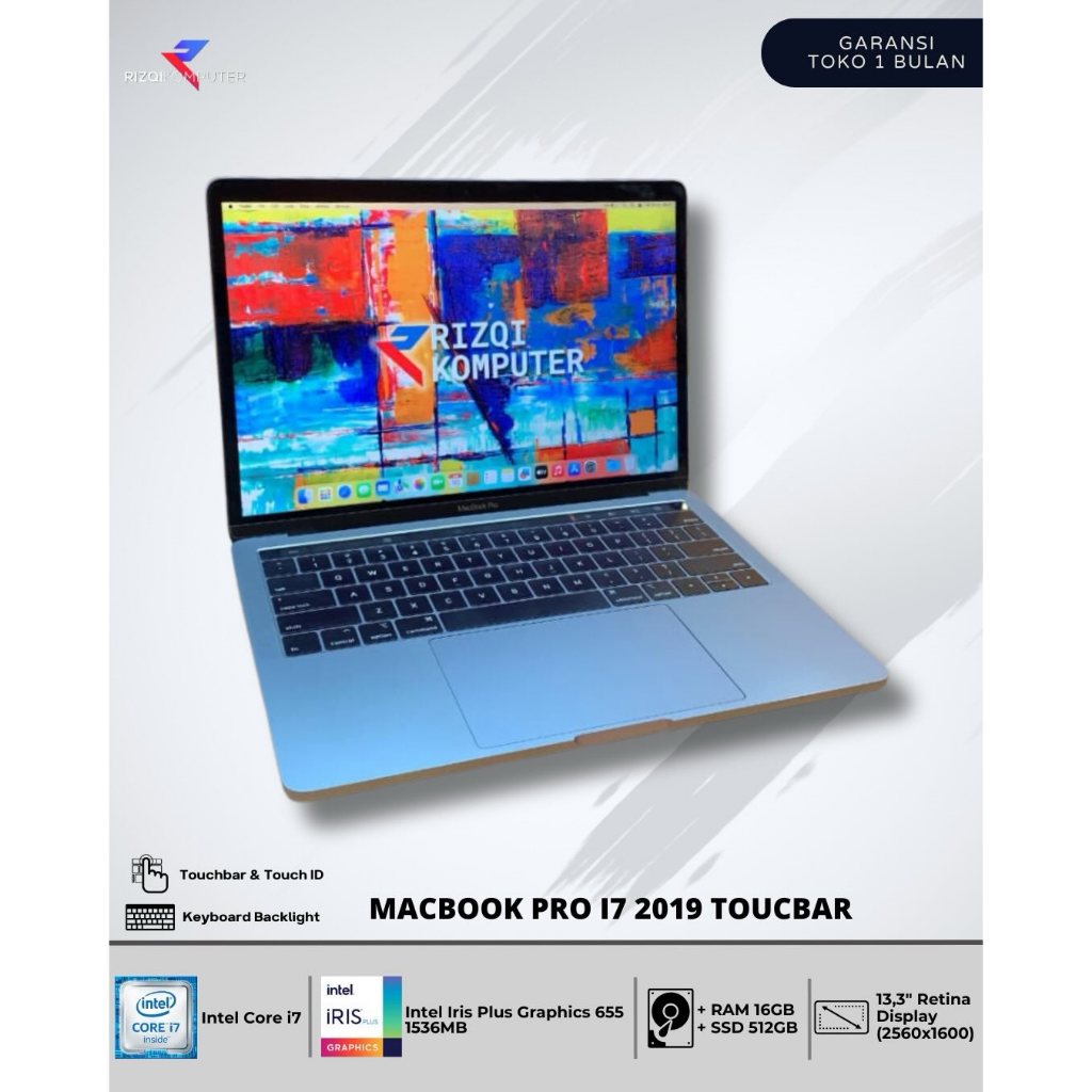 MacBook Pro i7 2019 Touchbar  Intel Core i7 Ram 16GB Ssd 512GB all