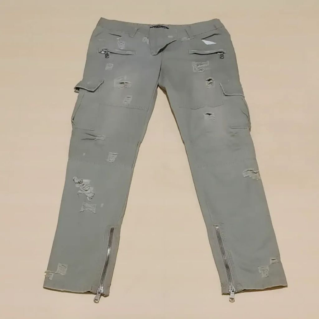 Balmain Paris Distressed Beige Cargo Pants Original