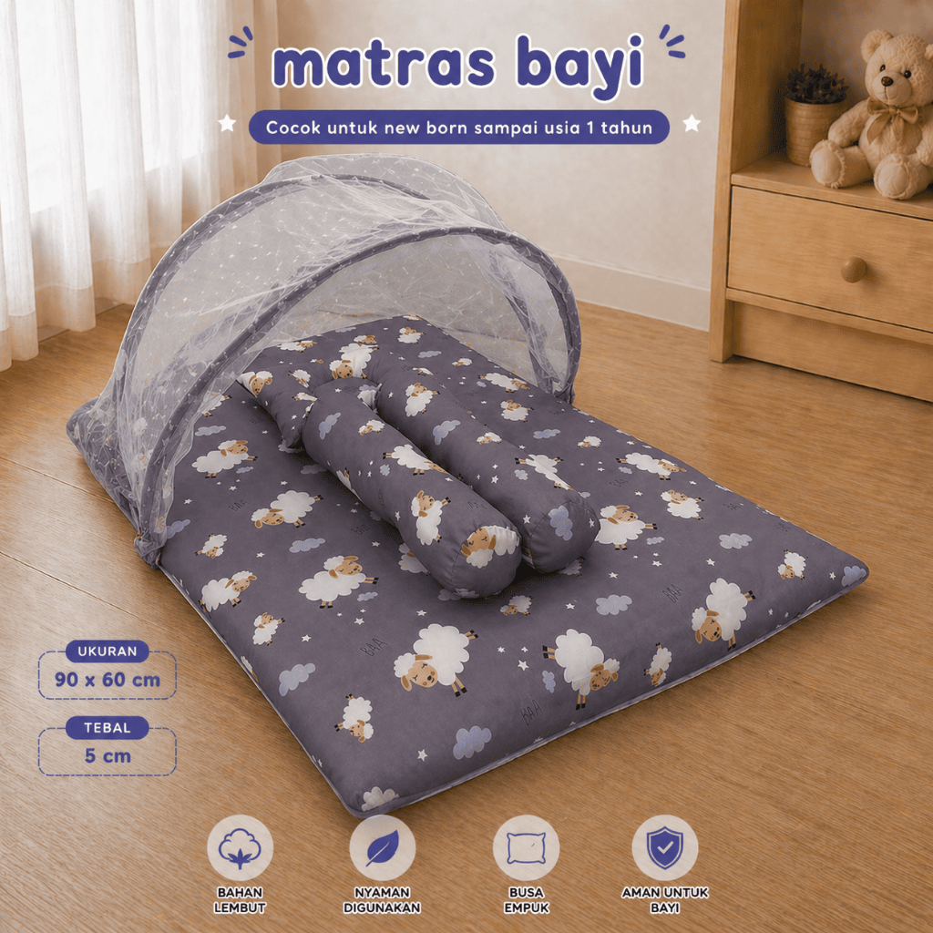 Kasur Matras Bayi Kelambu Matras Bayi Set Bantal Guling Kelambu