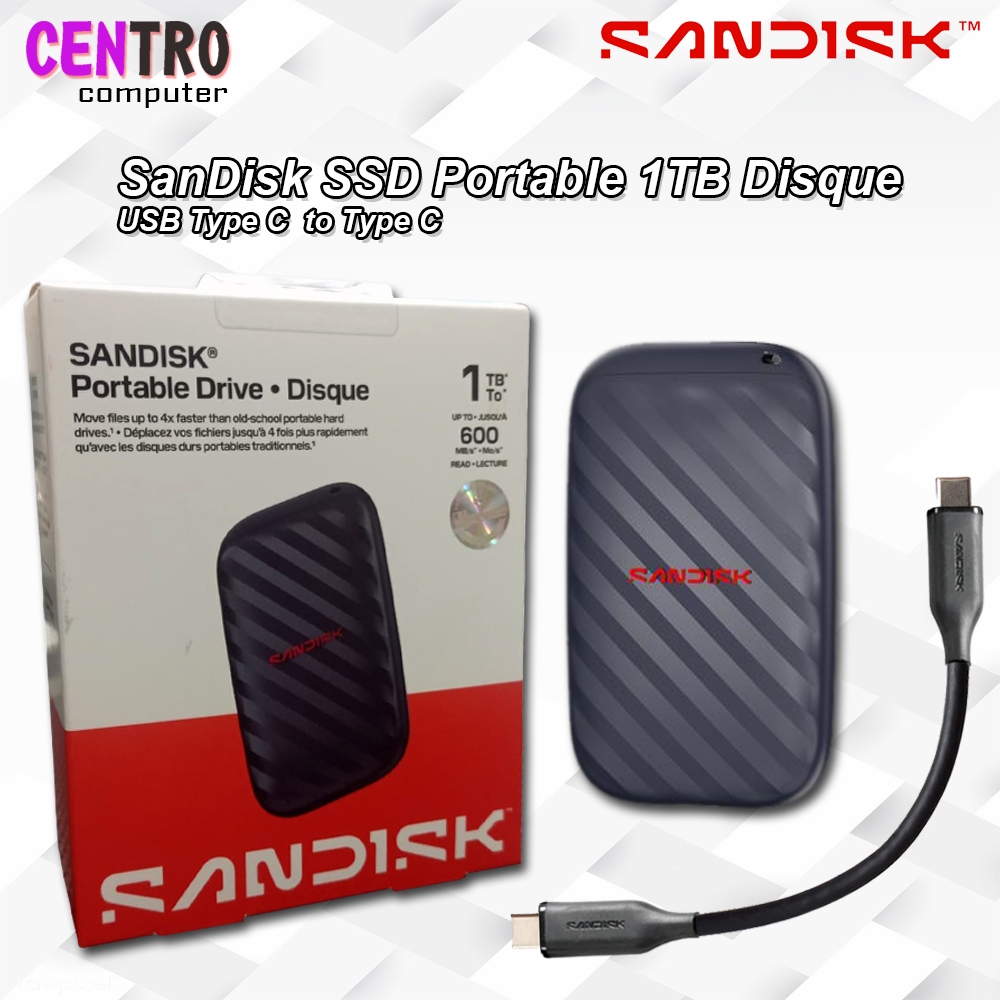 SanDisk SSD Portable 1TB  USB C Disque  (SDSSDE10) sandisk portable drive disque 1TB