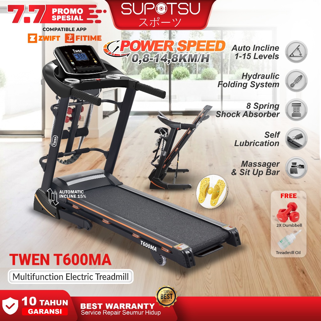 TWEN T600MA Treadmill Electric Low Watt Alat Olahraga