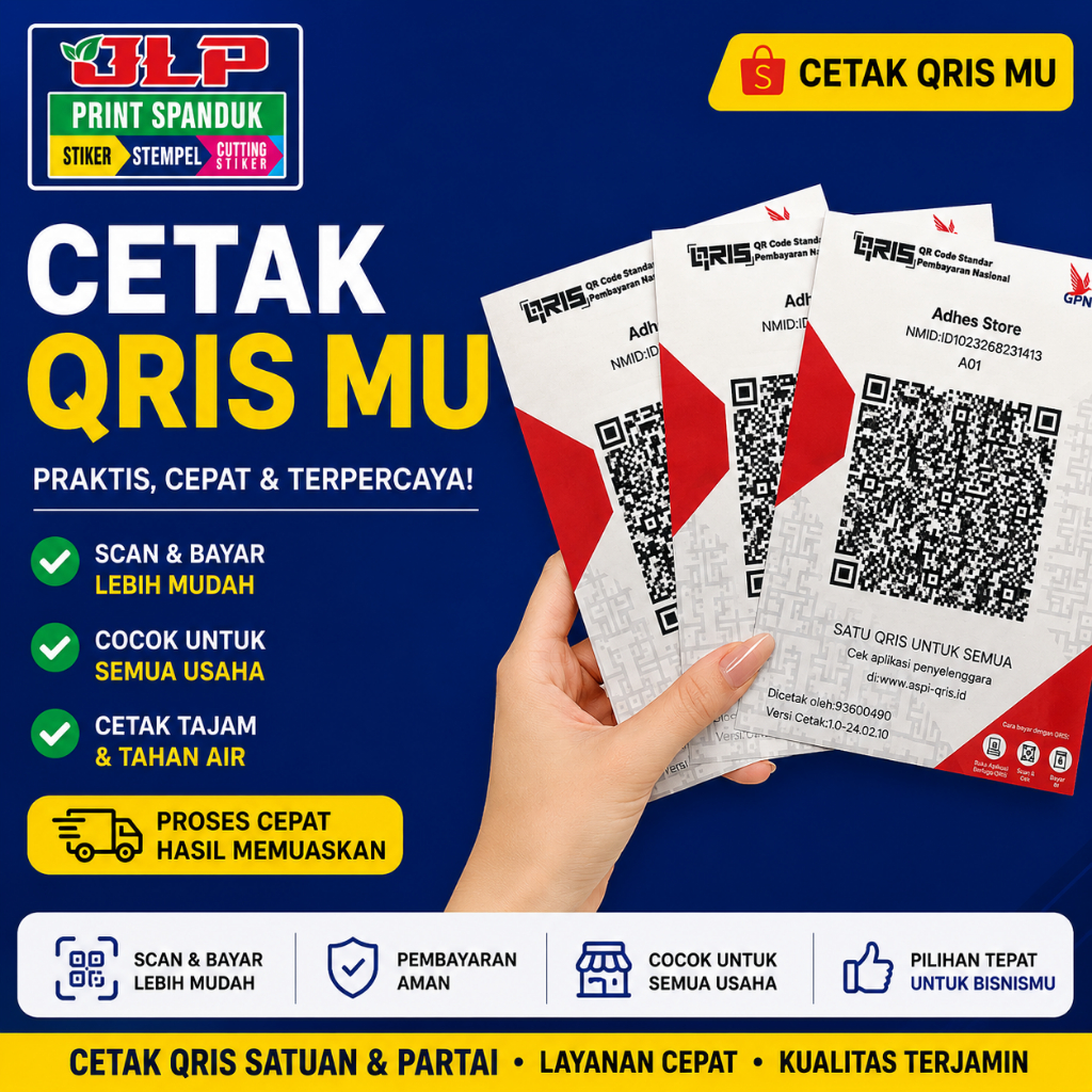 Cetak Sticker/Tempelan Qris ukuran A5 /A6 Cetak Sticker Vinil  Qris Tempel Glosy Anti air