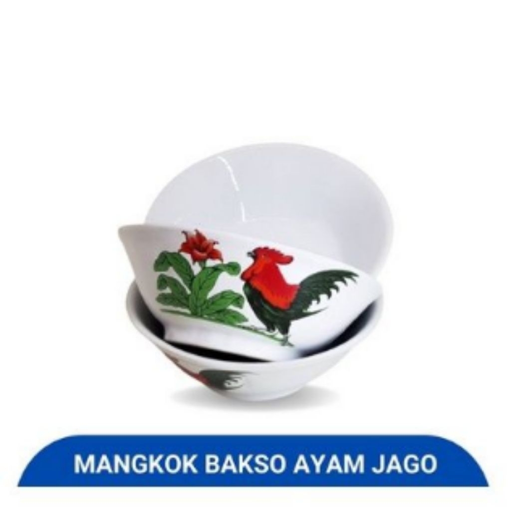 Mangkok Keramik Ayam Jago 1 Lusin - Tahan Lama, Tebal, Cocok untuk Usaha