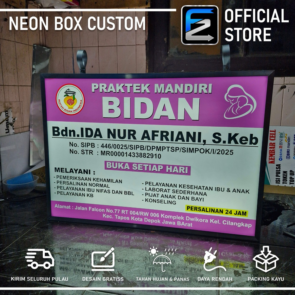 NEON BOX  BIDAN,MINI ATM CUSTOM 2 MUKA UK 70X50