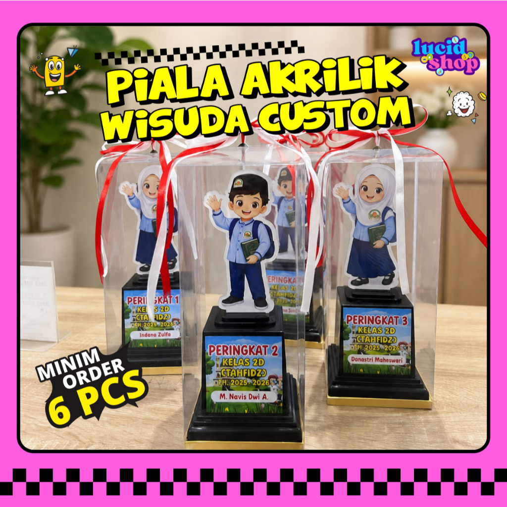 Piala Akrilik Wisuda Custom Karakter Kartun Lucu / Plakat Hadiah Kelulusan by lucidshop