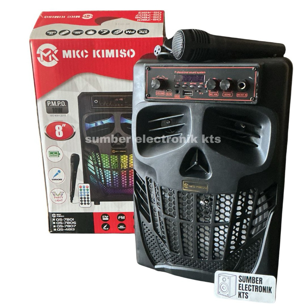 MKC KIMISO speaker bluetooth QS-7801 full bass 8.8 inch dengan microfon kabel