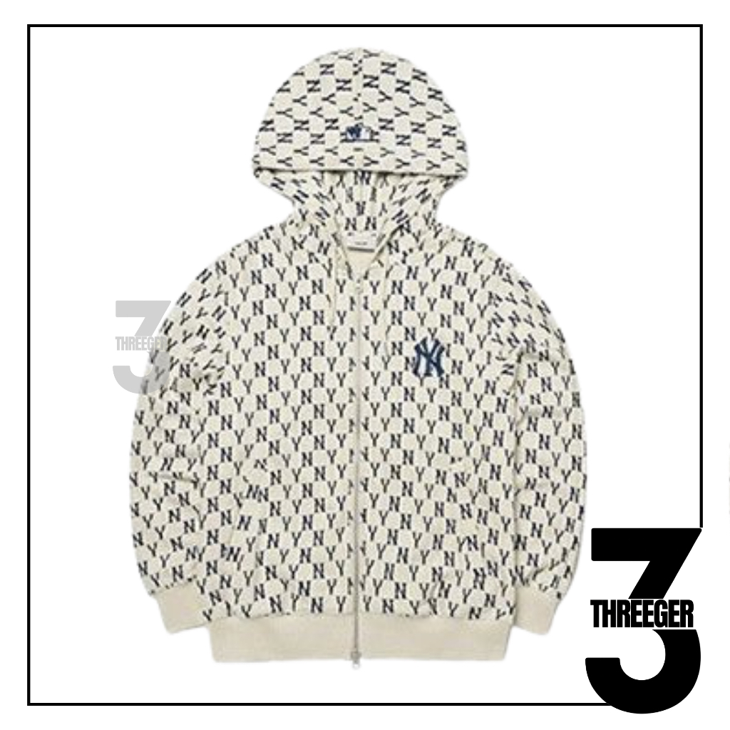 MLB NY Yankees Monogram Zip Hoodie Ivory Original / MLB Authentic