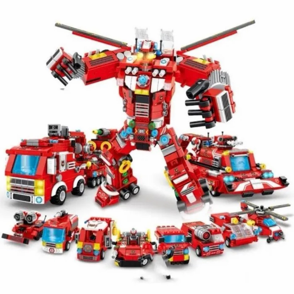 Panlos 633028 Brick Mobil Pemadam dan Robot Fire Rescue Engine 836pcs 836 pcs 35 Variant Transformer