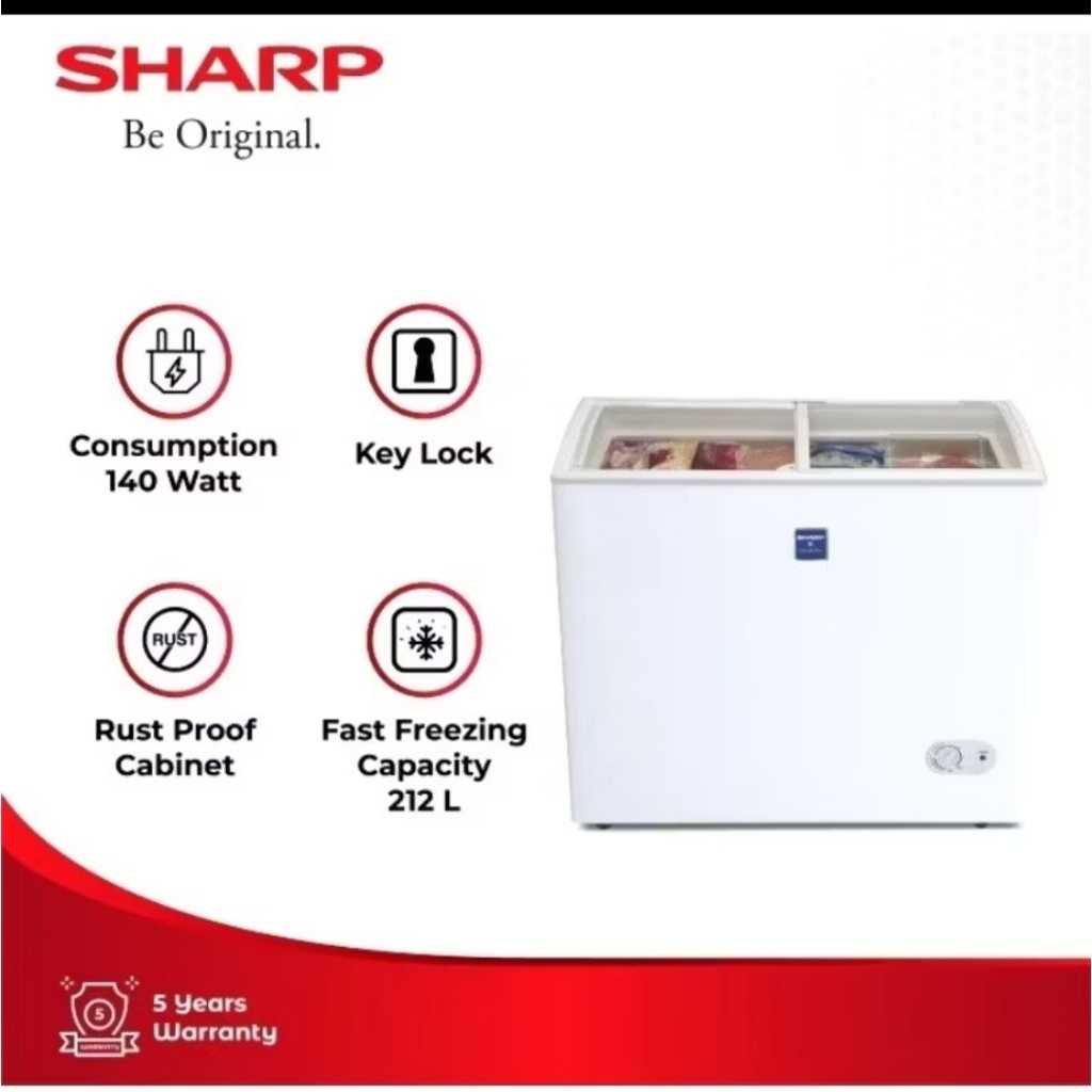 SHARP FRW 210 CHEST FREEZER BOX KACA SLIDING 212 LITER
