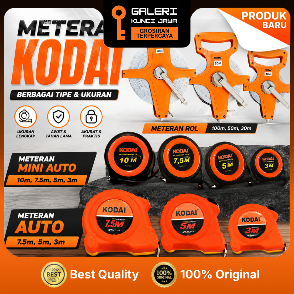 Meteran Tukang / Meteran Rol / Meteran Mini KODAI Auto Lock 3M 5M 10M 30M 50M 100M / Meteran Tukang 