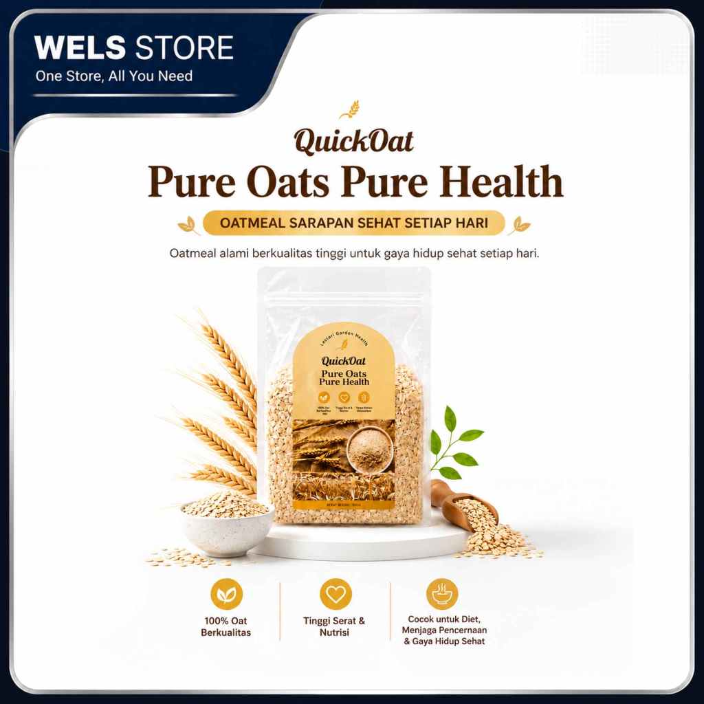 Quick Oat Bran Oat Halus Makanan Cepat Saji Praktis Oat Diet 100% Halal Kemasan 500G