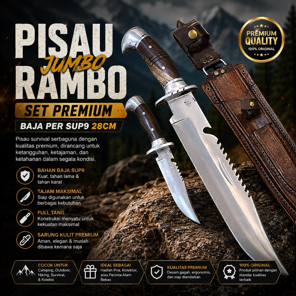 Pisau survival rambo jumbo set baja per untuk camping hiking