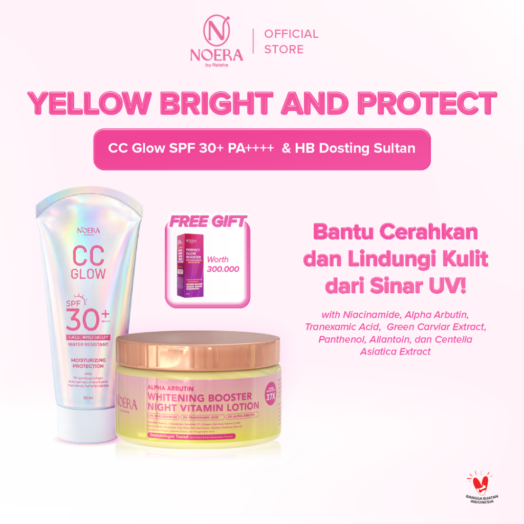 Noera Bundling CC Glow & HB Dosting Whitening Booster Night Vitamin Lotion | Face and Body Sunscreen