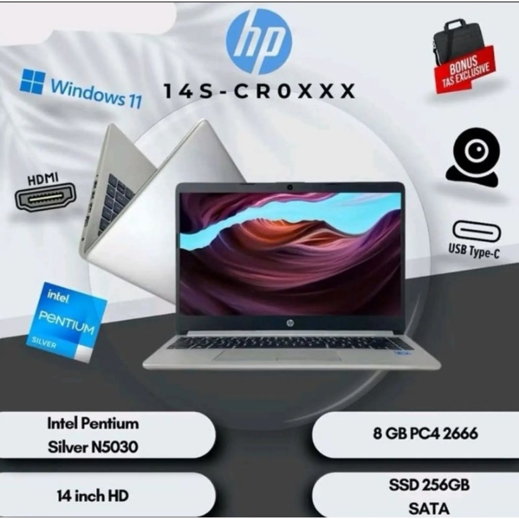 LAPTOP HP 14 CR0XXX | Intel Pentium Silver N5030 8GB DDR4 256GB SSD 14"HD W11