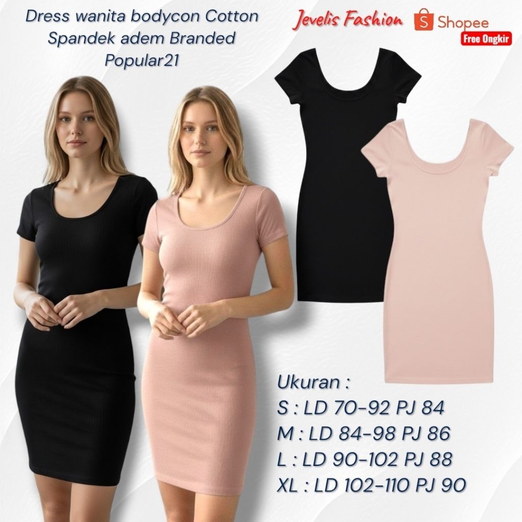 Dress Wanita Bodycon Cotton Spandex Adem Branded Popular21