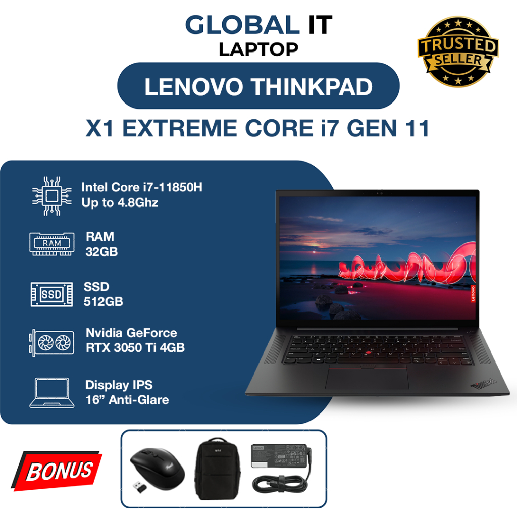 THINKPAD X1 EXTREME CORE i7 GEN 11 RTX 3050Ti 4GB RAM 32GB SSD 512GB