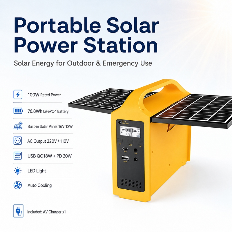 Solar Power Station Portable 100W 220V PLTS Mini Genset Solar LiFePO4 76.8Wh Camping Darurat Listrik
