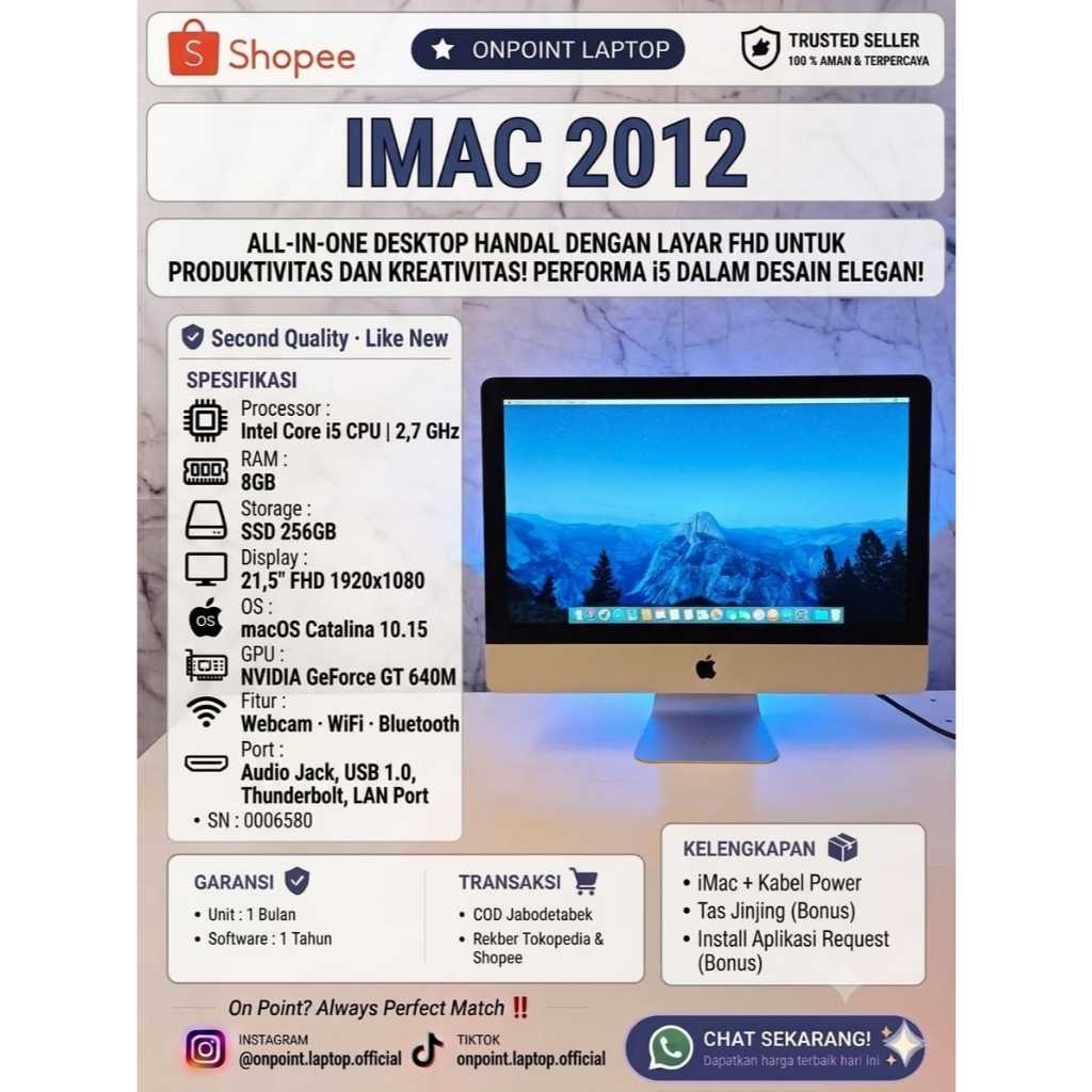 IMAC 2012/ I5/ RAM 8GB/ SSD 256GB/21,5INC