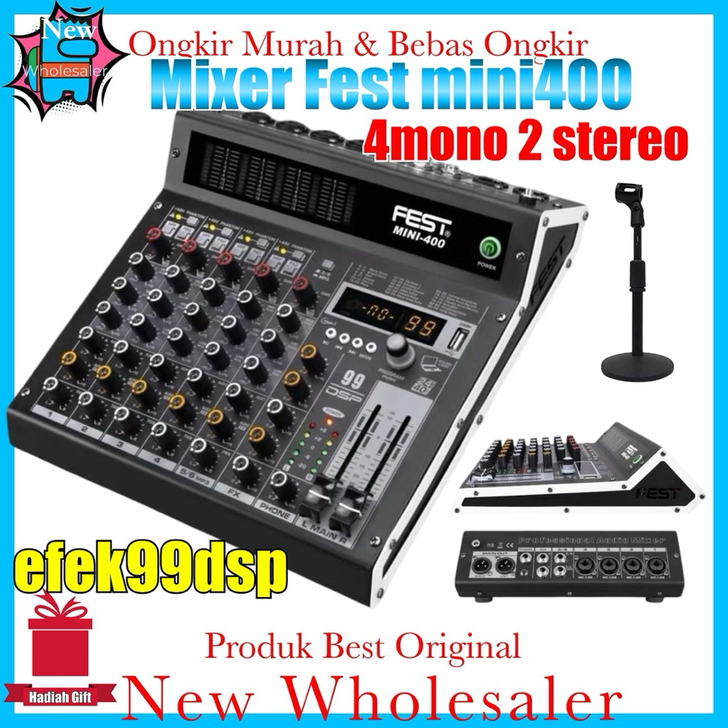 Mixer Fest mini400 new 4mono 2 stereo efek 99dsp original