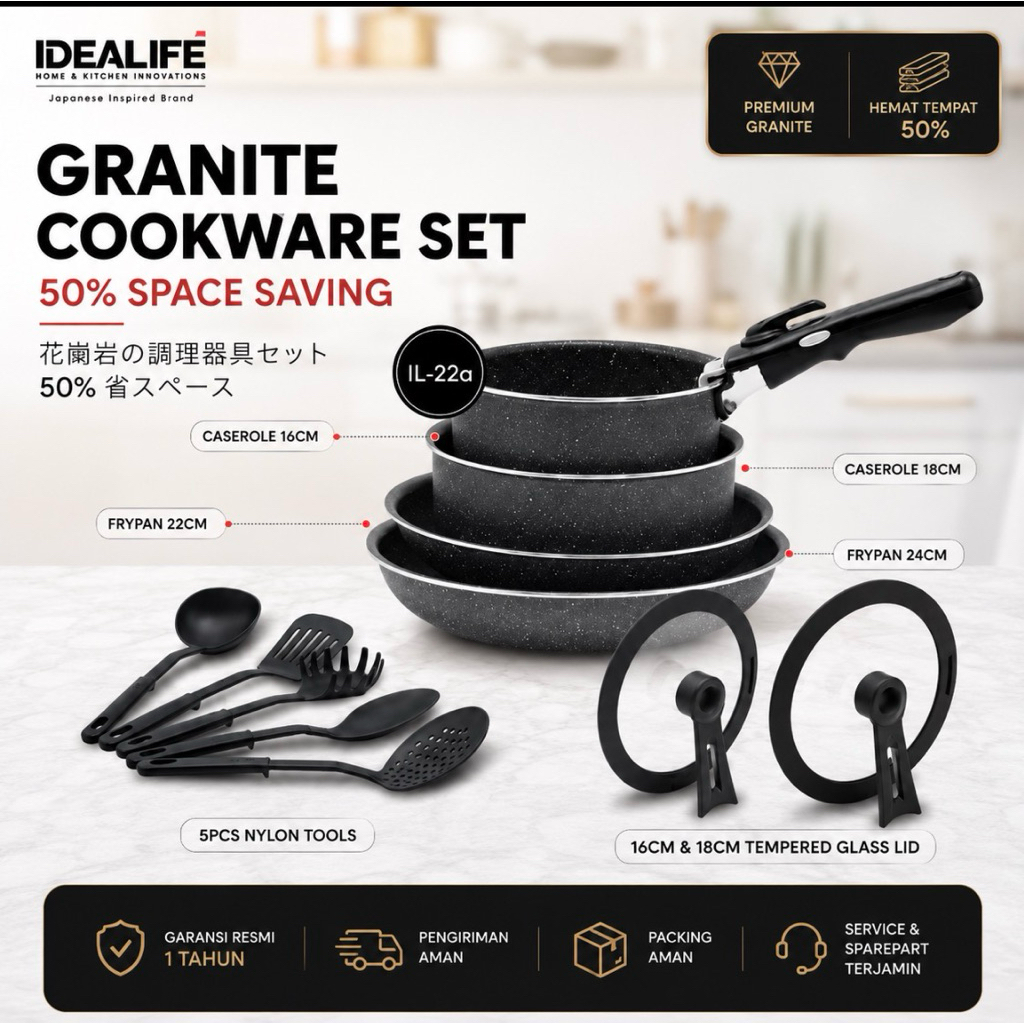 IDEALIFE Panci Set / Granite Cookware Set / IL-22A
