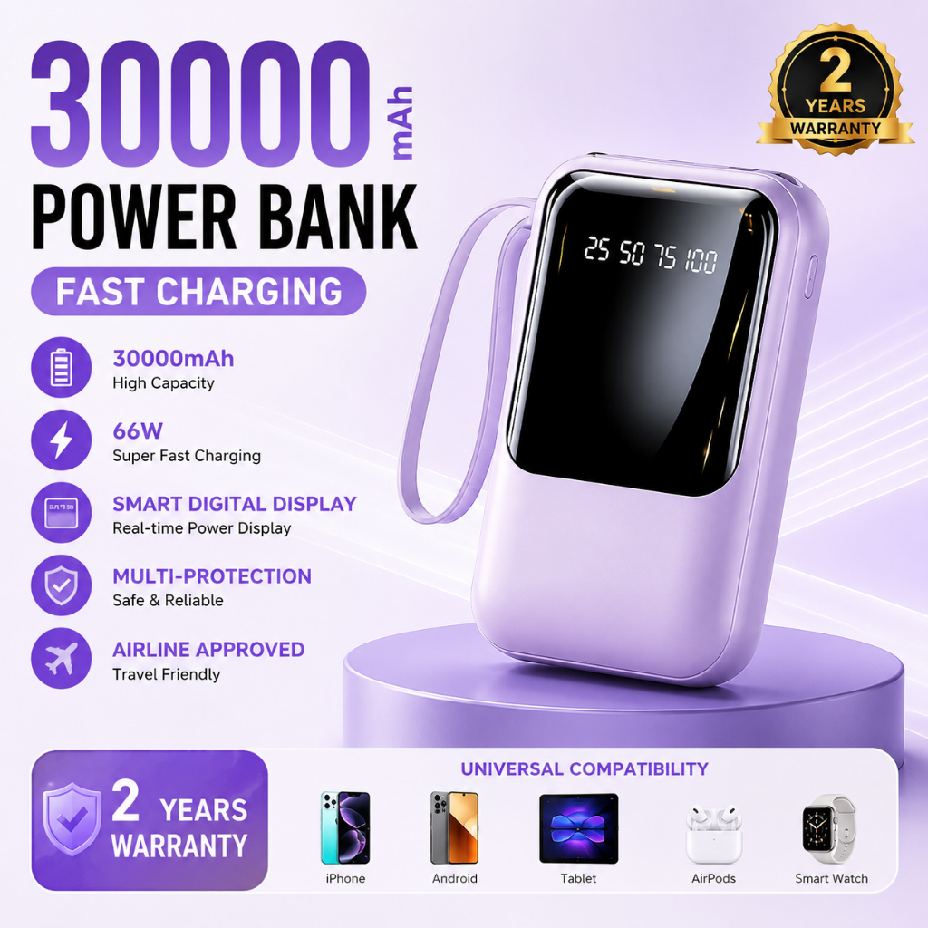 LENTIVEN PowerBank 30000mAh Cute Mini Kartun Fast Charging