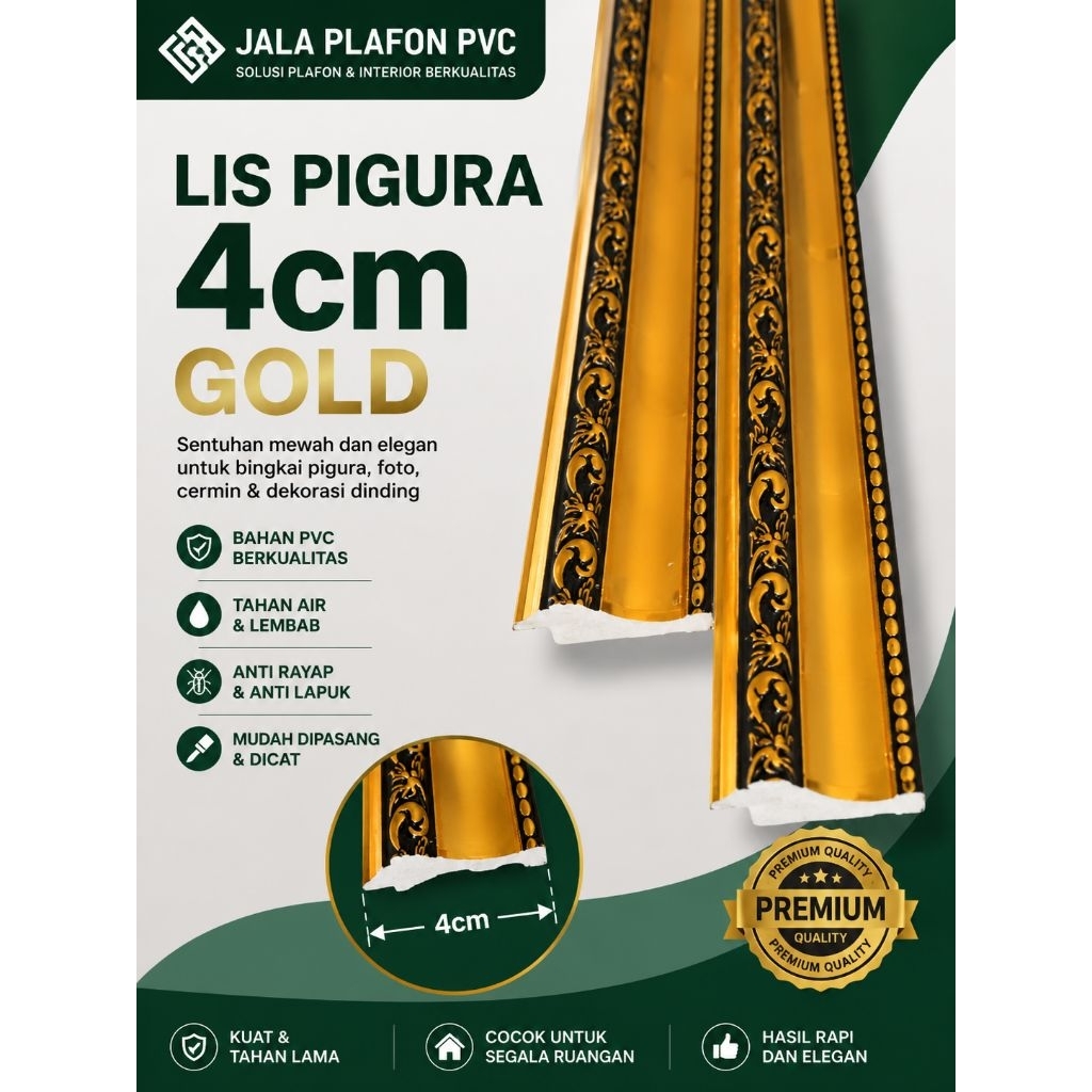 Lis Pigura 4cm gold black / Lis profil plafon PVC dengan gaya klasik tapi mewah