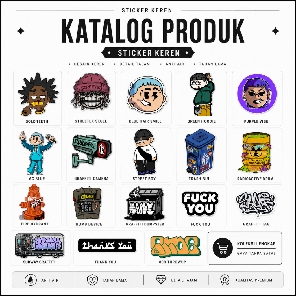 Stiker Karakter Doodle Street Art Vibe Aesthetic Waterproof Tahan Lama High Quality Pack Murah - STI