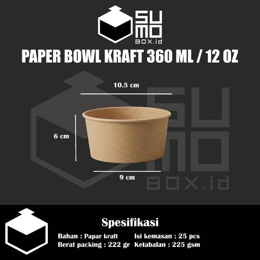 [ISI 25PCS] Paper Bowl DK Kraft Coklat Ivory Laminasi 360ml 500ml 650ml 800ml / Mangkok Kertas / Pap