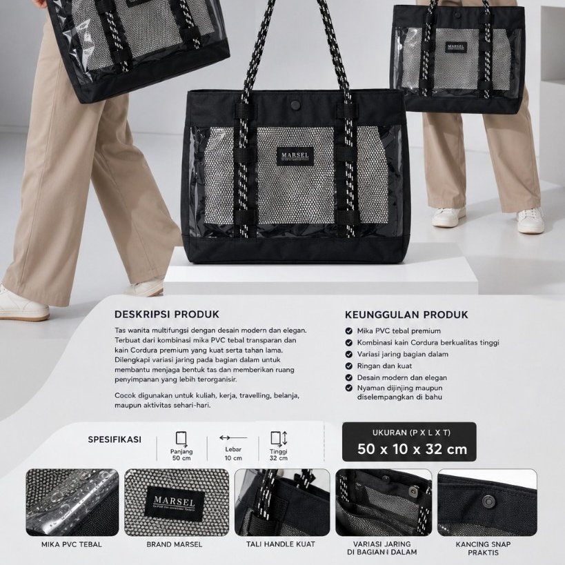 Tote bag mika transparan tote bag mika pvc tote bag jaring tote bag rainbow wanita