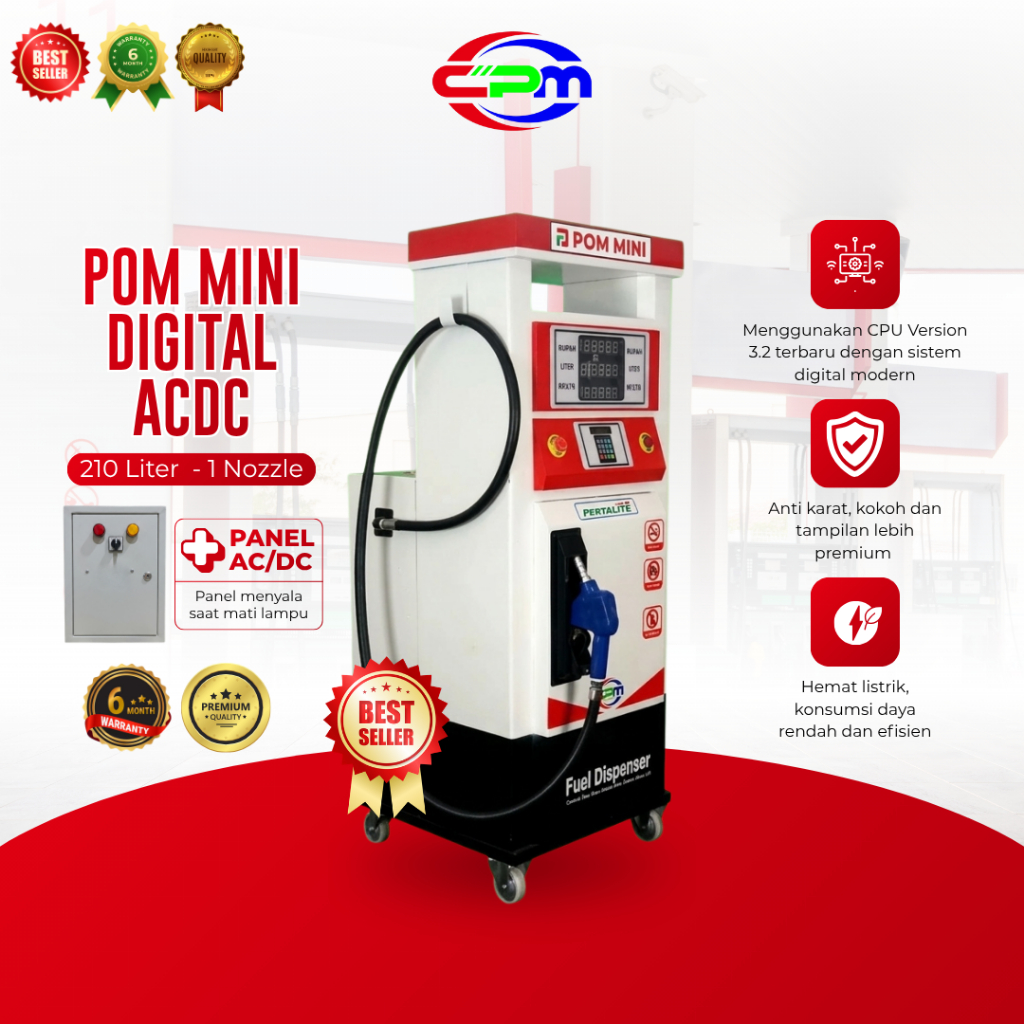 Pertamini Pom Mini Digital 210 Liter ACDC 1 Nozzle Otomatis Tangki Besar Anti Karat Flow Sensor