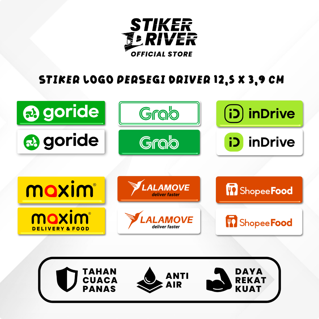 STICKER STIKER LOGO PERSEGI DRIVER 12,5 x 3,9 CM | MOTOR MOBIL HELM BODY | OJOL | GOJEK GRAB MAXIM S