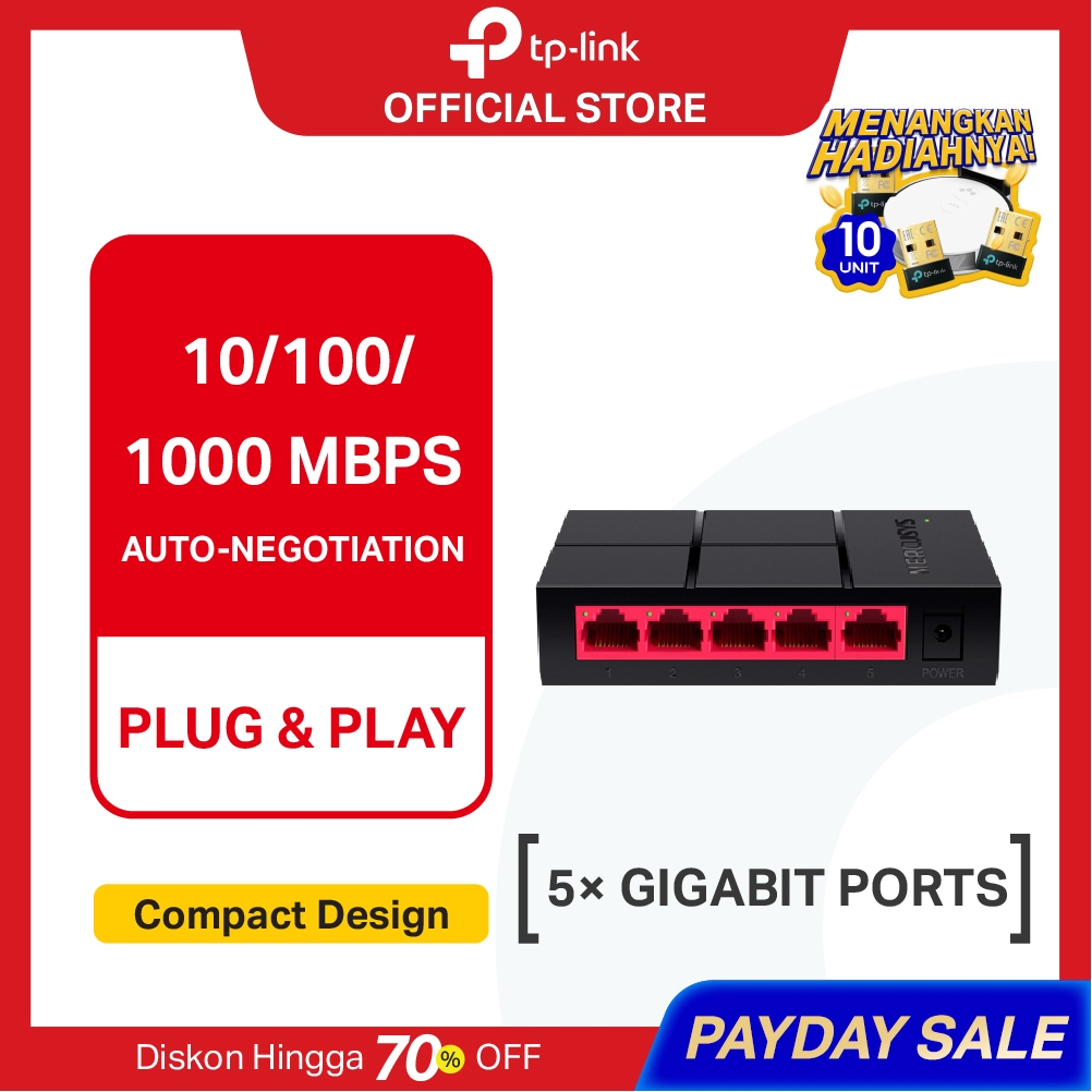 TP-Link | Mercusys MS105G | 5 Port Gigabit Desktop Switch | 1000 Mbps Ethernet Hub | Plug & Play