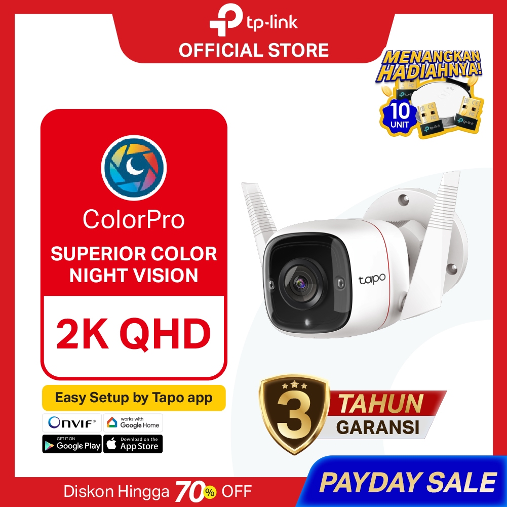 TP-Link | Tapo C325WB 2K QHD Outdoor WiFi Camera ColorPro Smart IP CCTV Kamera Night Vision Min IP66