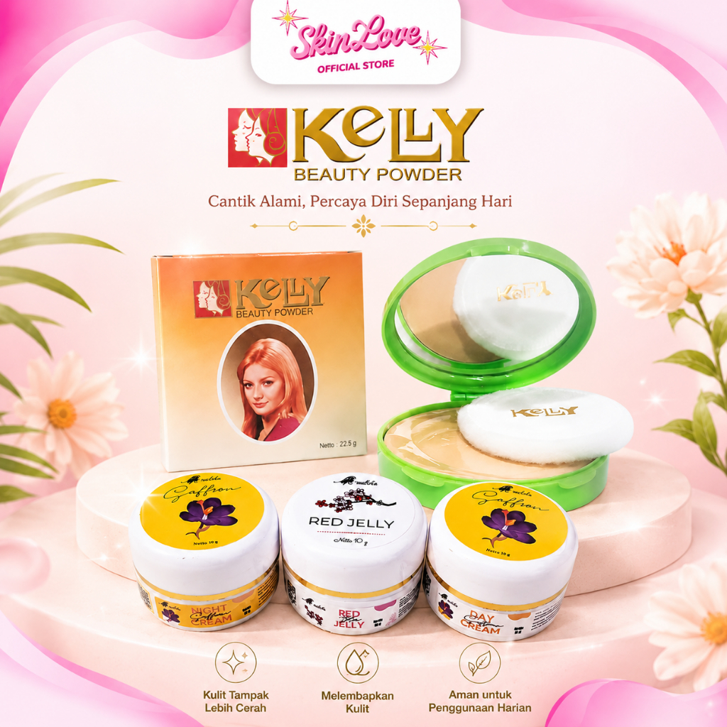 Paket Cream Siang Malam Day Cream Night Cream + Red Jelly Saffron + Bedak Kelly Original Glowing Men