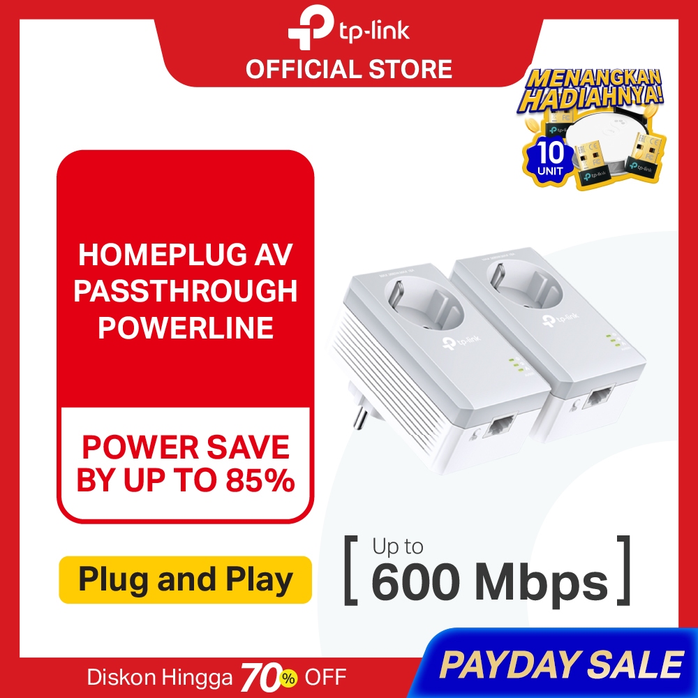 TP-LINK TL-PA4010P KIT AV600 Passthrough Powerline Starter Kit PA4010P