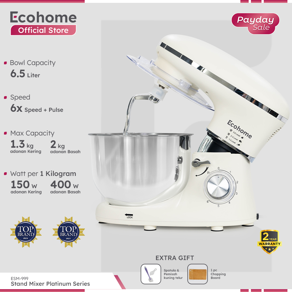 ECOHOME Stand Mixer Platinum Series ESM999 Premium Stand Mixer Heavy Duty 6.5L Capacity