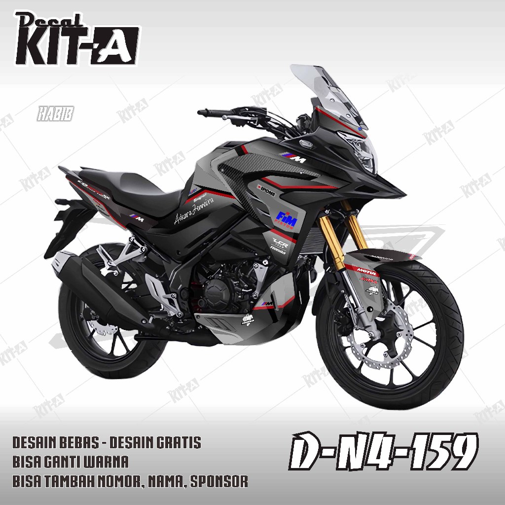 Decal CB 150x striping stiker motor CB 150x desain simple MOTIF hitam abu list merah D-N4-159