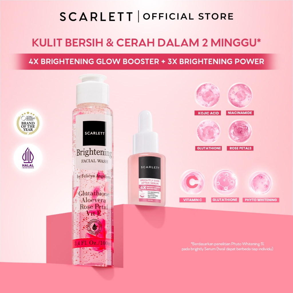 SCARLETT BUNDLE Brightening Facial Wash + Brightly Serum Sabun Cuci Muka Membantu Mencerahkan & Seru