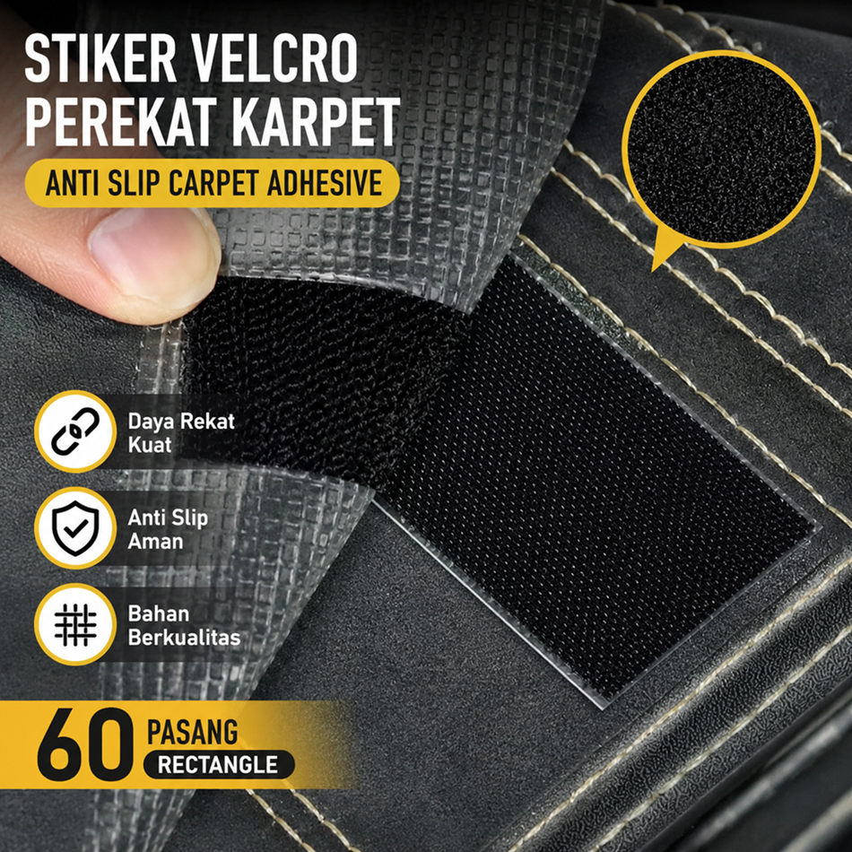 Velcro Universal Stiker Perekat Karpet Anti Slip Lem 60 Pasang Rectangle Round Square Mobil Car Karp