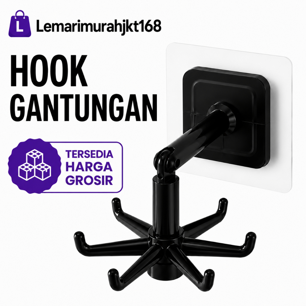 Hook Putar 6 Kait Gantungan Spatula Tempel Dinding Hook Putar 6 Kait