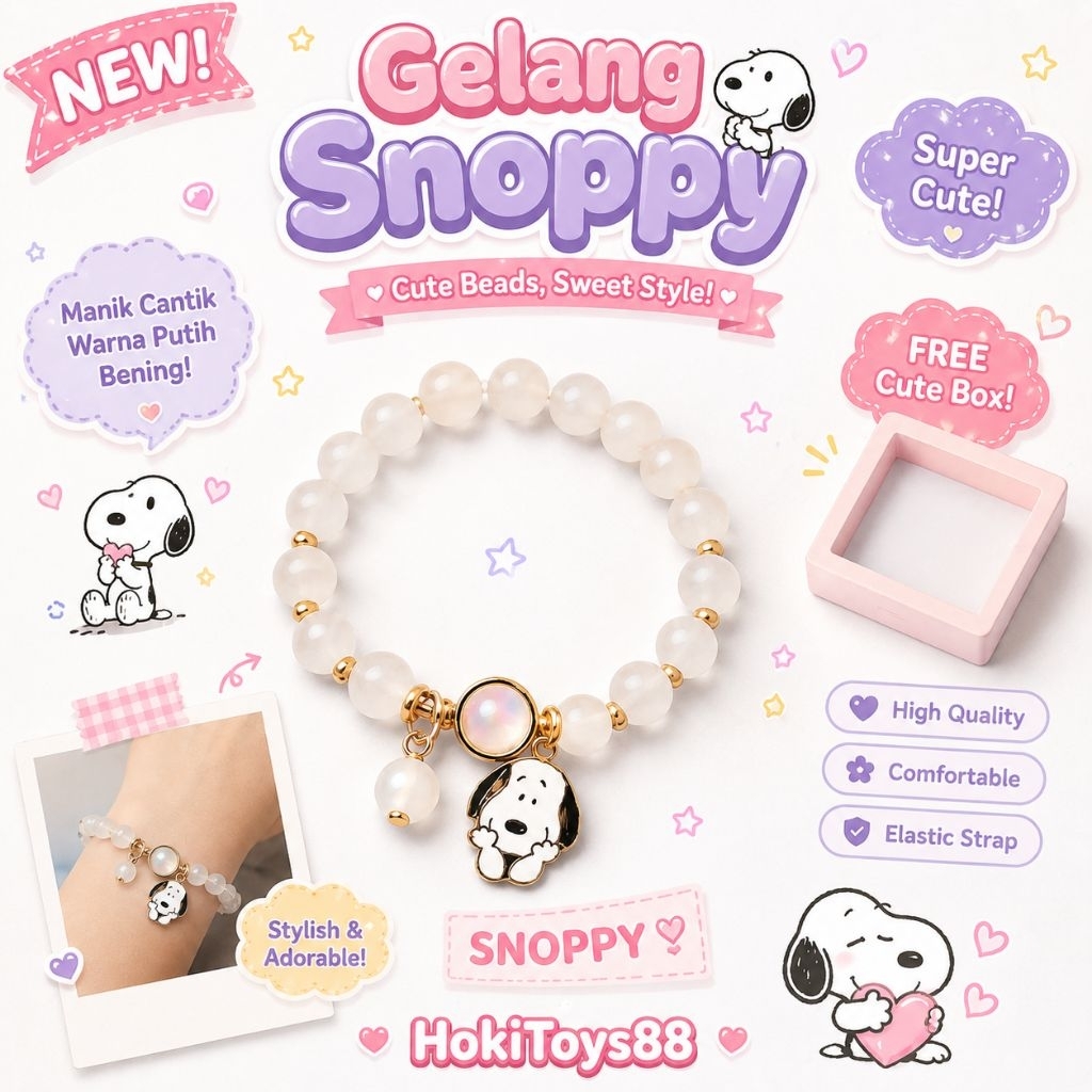 Gelang Karakter Snoopy Lucu Warna Putih + Free Box