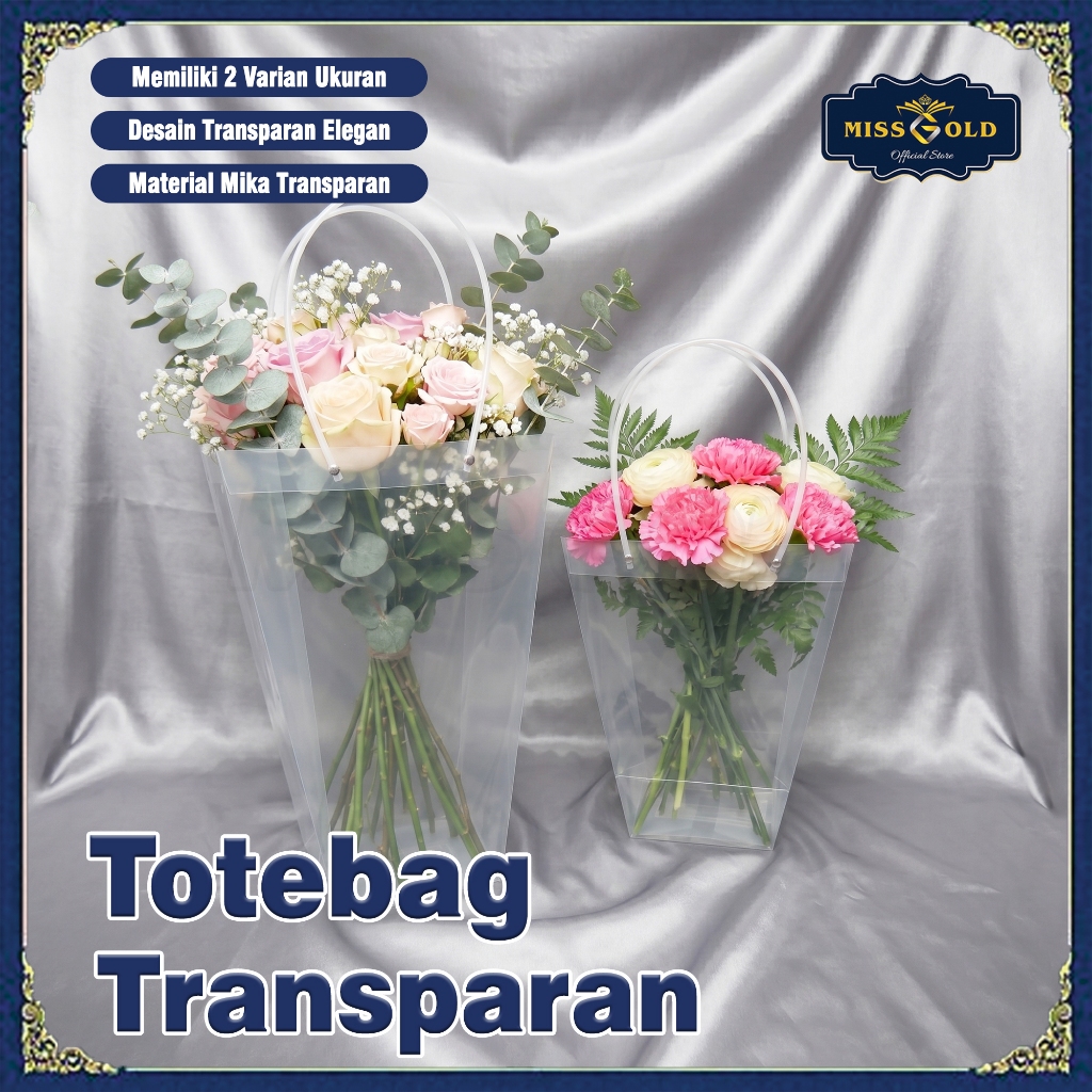 Totebag Transparan Mika Premium Kantong Bouquet Bunga 2 Ukuran | Totebag Transparan Luxury Mika Tas 