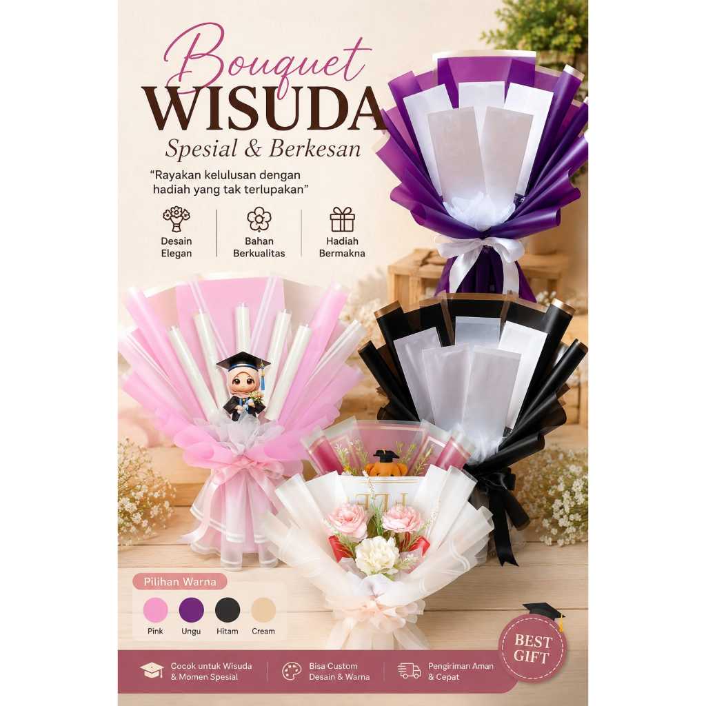 B.AI01 Buket wisuda / Buket uang / Buket bunga / Buket kosongan /Buket  snack / Buket pita satin