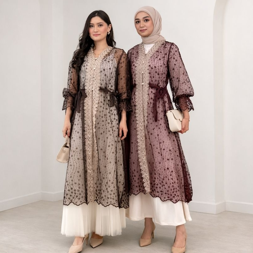 Alluna Outer Brokat Premium Wanita Kondangan Lebaran Outer Panjang Elegan Jumbo Modern