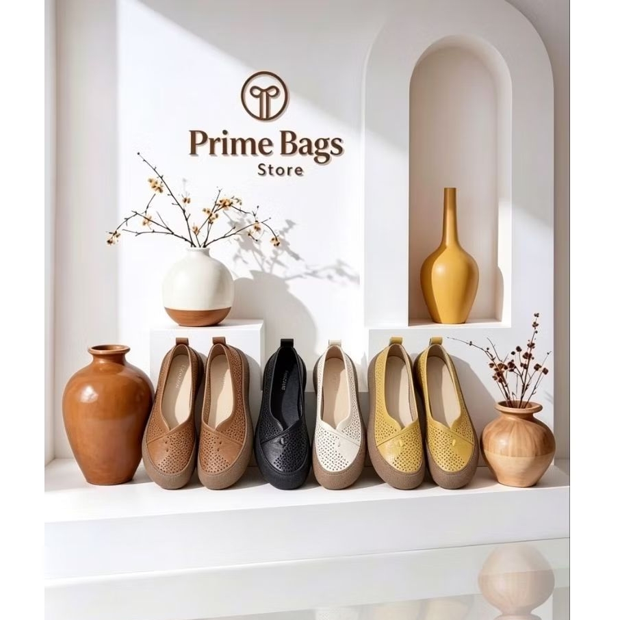 Prime Bags Store - Sepatu Clarks Wanita Kulit Sapi Asli 100% YC-7023 Slip On Sol Karet Anti Slip Emp