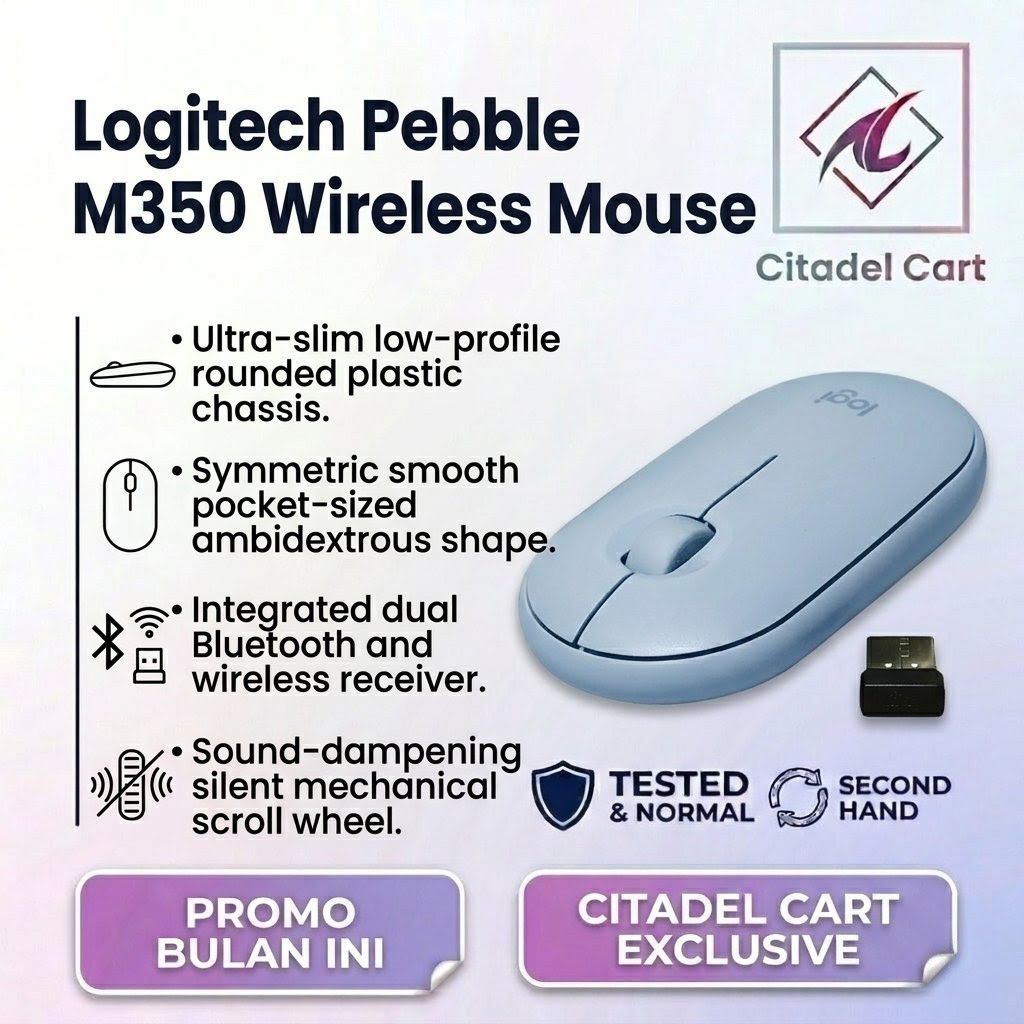 Logitech Pebble M350 Wireless 2.4GHz & Bluetooth Mouse Murah Meriah Original Second Tested Normal