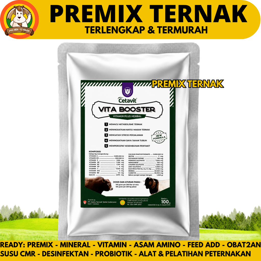 VITA BOOSTER 100 GRAM - Vitamin Penggemuk & Nafsu Makan Hewan Ternak Domba Kambing Sapi Babi Kuda